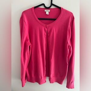L.L.Bean women's pink cotton blend button-up sleeve cardigan sweater Large